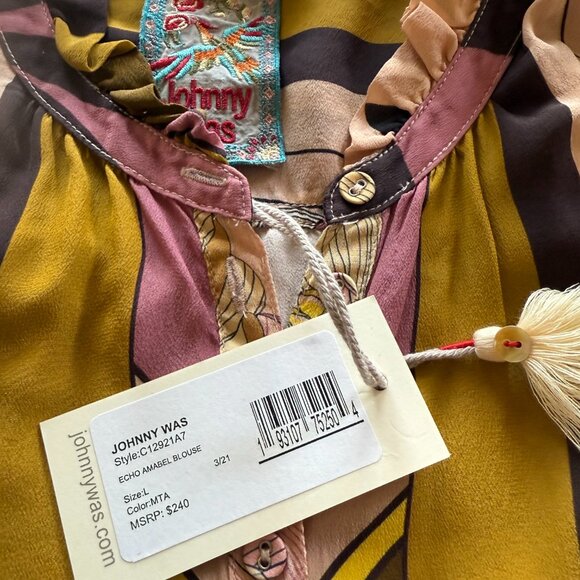 Johnny Was Blouse ~ Echo Amabel Silk Blouse In Neutral - Picture 6 of 6